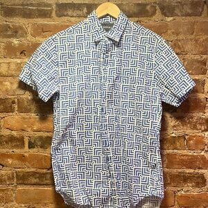Geometric Blue and White Men's Shirt